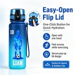 Personalized Soccer Character Silhouette Name Gradient Sports BPA-free Water Bottle with Flip Top Lid Gym Birthday Gift for Kid Teenager Soccer Lover