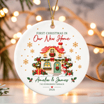 Personalized 3D-Style Art First Christmas in Our New Home Ceramic Ornament with Name Address and Year Home Decor Christmas Gift for Family Friends