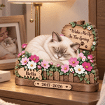 Décoration en bois personnalisée à plusieurs niveaux, avec photo de votre animal endormi, motif floral, nom et année – Décoration de bureau, cadeau de condoléances et souvenir pour les propriétaires e
