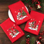 Serviette de table de Noël personnalisée « Père Noël et bonhomme de neige » en 100 % coton résistant, avec prénom et initiale – Cadeau de Noël pour la famille et les amis