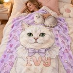 Manta suave personalizada con foto de tu mascota en acuarela y diseño de espina de pescado, con su nombre; ideal para uso diario, como regalo de cumpleaños o por la adopción de una mascota, para amant