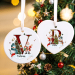 Décoration de Noël personnalisée en céramique, ronde, sur le thème de Noël : Père Noël, bonhomme de neige, sapin de Noël et cœur, avec prénom. Cadeau de Noël pour la famille et les amis.
