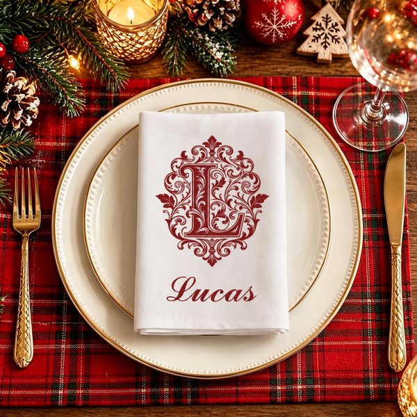 Personalized Moroccan Style Initial Monogram Napkin with Name Holiday Table Decor Christmas Dinner Gift for Family Friend