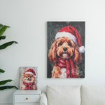 Personalised Oil Painting Style Christmas Hat Dog Cat Photo Large Canvas Prints with Name Home Decor Ship from USA Christmas Gift for Pet Owner Lover