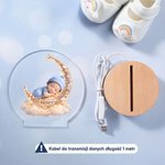 Personalizowana akrylowa lampka nocna 3D ze zdjęciem dziecka i imieniem w kształcie księżyca z chmurką idealny prezent dla noworodka