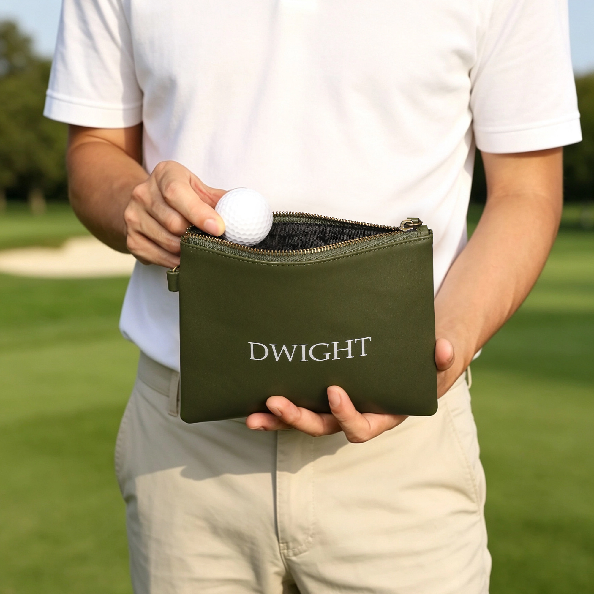 Individuell gestaltete Golf-Tasche aus PU-Leder mit Monogramm – Golf-Zubehörtasche mit Reißverschluss – Golfballhalter – Vatertagsgeschenk für Golfer