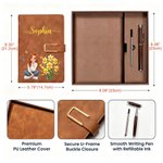 Personalised Birth Flower Hand-Drawn Style Cartoon Photo PU Leather Notebook Pen Gift Box Set with Name Birthday Gift for Women