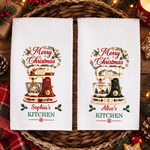 Personalized Merry Christmas Baking Mixer Soft Waffle Tea Towel with Name Kitchen Decor Christmas Gift for Family Friends