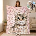 Manta suave personalizada con foto de tu mascota en acuarela y diseño de espina de pescado, con su nombre; ideal para uso diario, como regalo de cumpleaños o por la adopción de una mascota, para amant