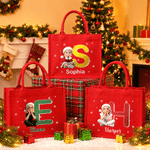 Personalized Santa Hat Initial 3D-Style Character Artwork Photo Large Capacity Red Tote Bag with Name Christmas Gift for Kids Family
