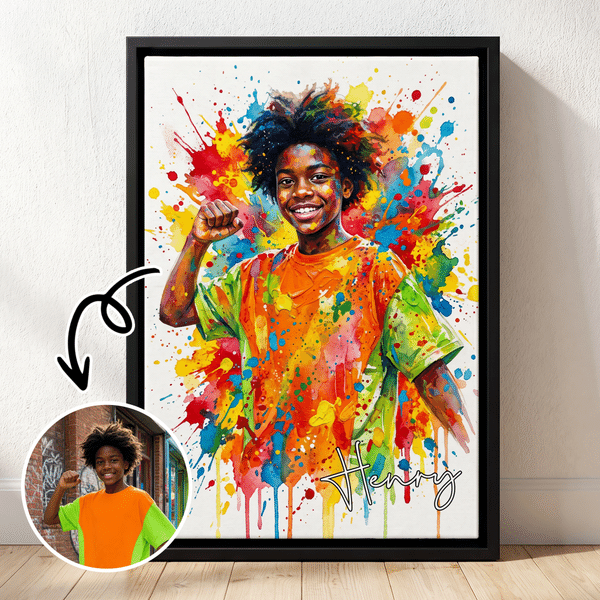 Personalized Watercolor Splatter Style Photo Canvas Prints with Name Home Decor Birthday Gift for Art Lovers