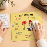 Tapis de souris antidérapant personnalisé avec illustration en 3D, motif cartoon, photo, fleur de naissance et nom – Accessoires de bureau – Cadeau de Noël ou de baptême pour les chrétiens