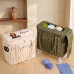 Borsa portalavoro grande in tela personalizzata, con foto a cartone animato, tasche per ferri, manico e nome - Regalo di compleanno per creative