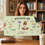 Tapis de souris antidérapant personnalisé avec illustration en 3D, motif cartoon, photo, fleur de naissance et nom – Accessoires de bureau – Cadeau de Noël ou de baptême pour les chrétiens