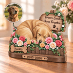 Décoration en bois personnalisée à plusieurs niveaux, avec photo de votre animal endormi, motif floral, nom et année – Décoration de bureau, cadeau de condoléances et souvenir pour les propriétaires e
