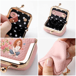 Personalized Birth Flower Cartoon Character Photo Portable PU Leather Mini Jewelry Case with Kiss Lock and Name Daily Use Birthday Gift for Women