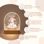 Lampada da notte LED personalizzata con versetto cristiano sull’agnello, base in legno e nome: ideale per la cameretta del bambino, regalo di compleanno per neonati