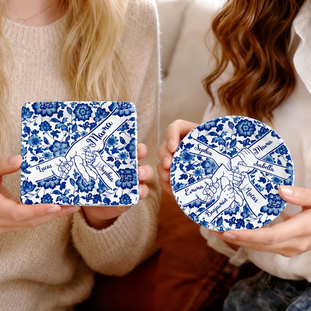 Personlig Chinoiserie Flower Hands in Hands Ceramic Trinket Smyckeskål med 1-10 namn Mors dag Födelsedagspresent till mamma mormor 5