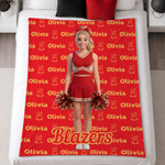 Individuell gestaltete Kuscheldecke mit 3D-Effekt, Cheerleading-Cartoon-Figur und Foto – mit Namen – Geschenk für Cheerleader und Trainer am Spieltag