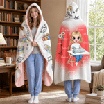 Personalized Birth Flower Cartoon Sewing Character Soft Hooded Blanket with Name Birthday Christmas Gift for Sewing Lovers