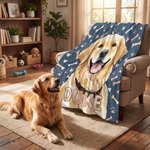 Manta suave personalizada con foto de tu mascota en acuarela y diseño de espina de pescado, con su nombre; ideal para uso diario, como regalo de cumpleaños o por la adopción de una mascota, para amant