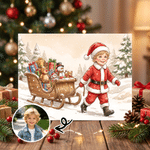 Personalized Christmas Theme Illustration Style Photo Greeting Card with Text Christmas Holiday New Year Gift for Family Friends