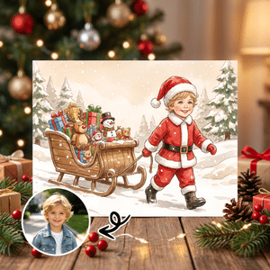 Personalized Christmas Theme Illustration Style Photo Greeting Card with Text Christmas Holiday New Year Gift for Family Friends