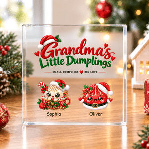 Personalized Christmas Theme Small Dumplings Big Love Square Acrylic Plaque with 2-6 Names Home Decor Christmas Gift for Grandma Family