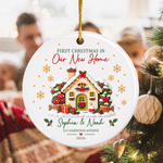 Personalized 3D-Style Art First Christmas in Our New Home Ceramic Ornament with Name Address and Year Home Decor Christmas Gift for Family Friends
