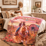 Individuell gestaltete Vintage-Cowgirl-Decke mit Pferdemotiv und Namen – weiche Kuscheldecke für den täglichen Gebrauch, als Geburtstags- oder Weihnachtsgeschenk für Mädchen, Töchter und Pferdeliebhab