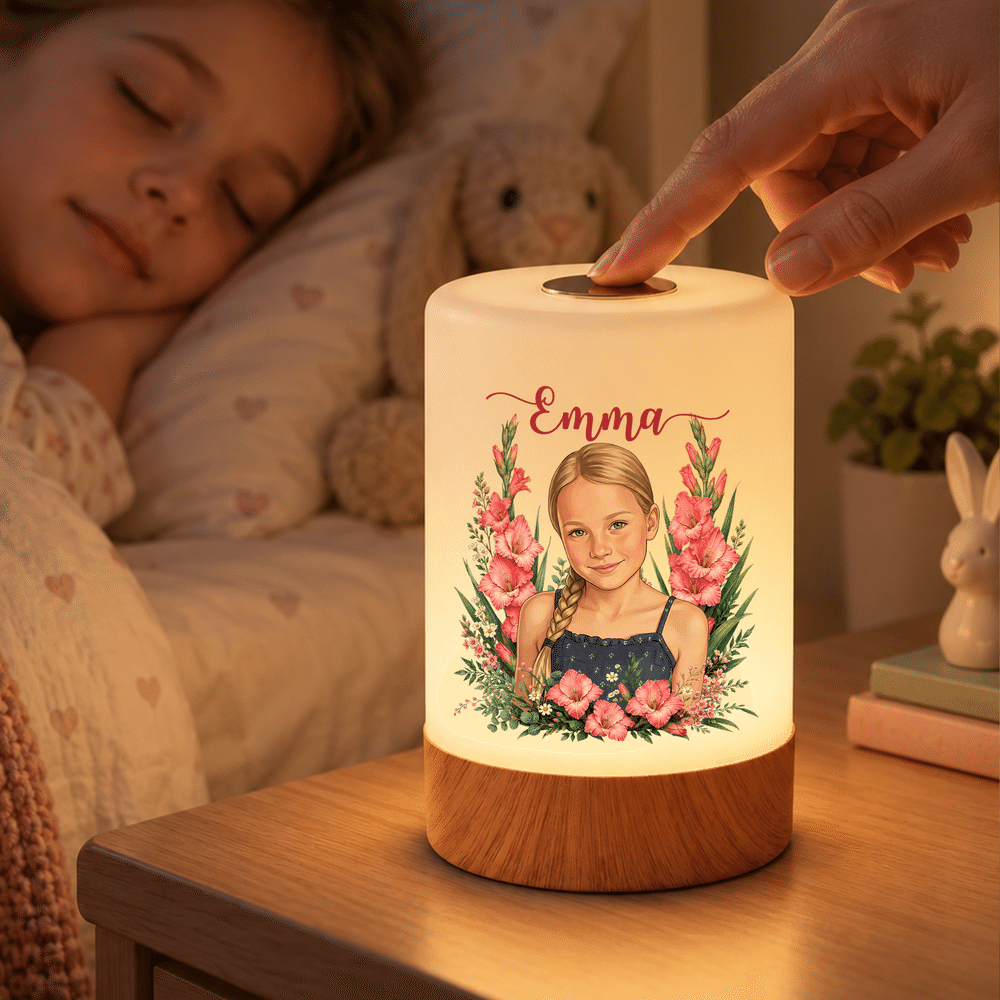 Personalised Birth Flower Aesthetic Portrait Dimmable Touch Control LED Night Light with Name Bedroom Decor Birthday Gift for Book Lover Bookworm 2