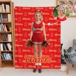 Individuell gestaltete Kuscheldecke mit 3D-Effekt, Cheerleading-Cartoon-Figur und Foto – mit Namen – Geschenk für Cheerleader und Trainer am Spieltag