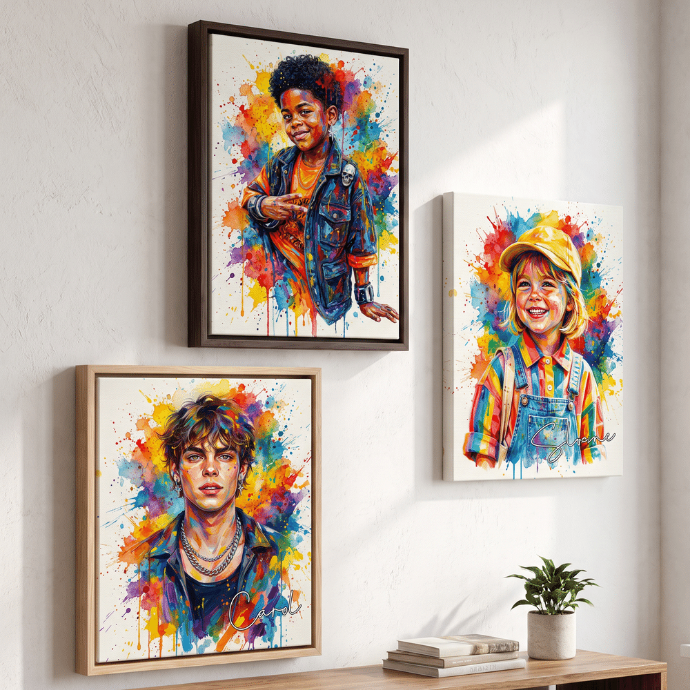 Personalized Watercolor Splatter Style Photo Canvas Prints with Name Home Decor Ship from USA Birthday Gift for Art Lovers 5