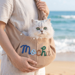 Sac de transport personnalisé multicolore pour animaux de compagnie, avec nom brodé, à bandoulière, pour voyager les mains libres – Cadeau d'anniversaire idéal pour les amoureux des chiens et des chat