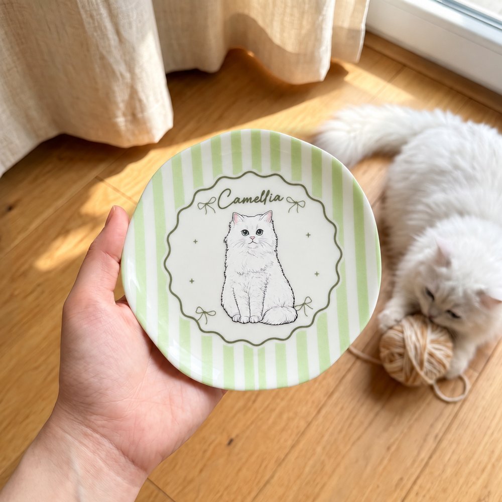 Bandeja decorativa de cerámica con diseño de acuarela personalizada, con la foto de tu mascota y su nombre, ideal como regalo de cumpleaños para mujeres amantes de las mascotas 4