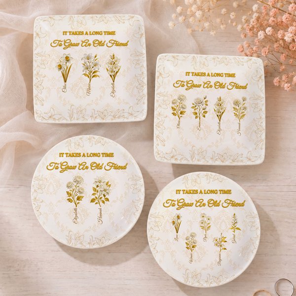 Bandeja de cerámica personalizada para joyas con motivos vintage y flores de nacimiento, con capacidad para entre 1 y 10 nombres. Decoración para el hogar y regalo de aniversario para amigos y mejores
