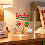 Personalized Christmas Theme Small Dumplings Big Love Square Acrylic Plaque with 2-6 Names Home Decor Christmas Gift for Grandma Family