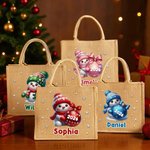 Gepersonaliseerde Schattige Sneeuwpop Sneeuwvlok Grote Jute Zak met Naam en Jaar Kerst Feest Cadeau voor Kinderen