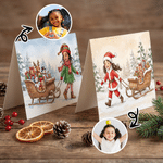 Personalized Christmas Theme Illustration Style Photo Greeting Card with Text Christmas Holiday New Year Gift for Family Friends