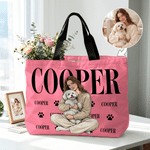 Personalized Trendy Comic Style Photo Large Capacity Tote Bag with Name and Zipper Daily Use Travel Birthday Gift for Pet Owners Lovers