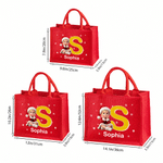 Personalized Santa Hat Initial 3D-Style Character Artwork Photo Large Capacity Red Tote Bag with Name Christmas Gift for Kids Family