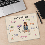 Tapis de souris antidérapant personnalisé avec illustration en 3D, motif cartoon, photo, fleur de naissance et nom – Accessoires de bureau – Cadeau de Noël ou de baptême pour les chrétiens