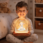 Lampada da notte LED personalizzata con versetto cristiano sull’agnello, base in legno e nome: ideale per la cameretta del bambino, regalo di compleanno per neonati
