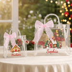 Personalized Snowman Santa Christmas Theme Clear Gift Bag with Name Party Christmas Gift for Family Kids