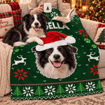 Manta navideña personalizada y acogedora con foto de tu mascota y gorro de Papá Noel, con nombre; decoración para el hogar y regalo de Navidad para dueños de mascotas y amantes de los animales