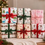 Personalized Santa Claus Gingerbread Man Wrapping Paper with Name Christmas Favor Packing Gift for Kids Friends Family