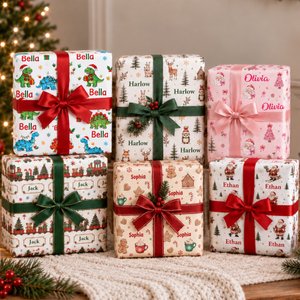 Personalized Santa Claus Gingerbread Man Wrapping Paper with Name Christmas Favor Packing Gift for Kids Friends Family