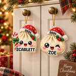 Decorazione da appendere in acrilico personalizzata con disegno artistico a effetto 3D raffigurante un raviolo, con nome e anno: decorazione natalizia per l’albero, regalo di Natale per bambini