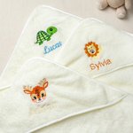Toalla de baño con capucha, superabsorbente, bordada y personalizada con dibujos animados de animales (elefante y oso), con el nombre del bebé; regalo para el baby shower, ideal para recién nacidos y  5