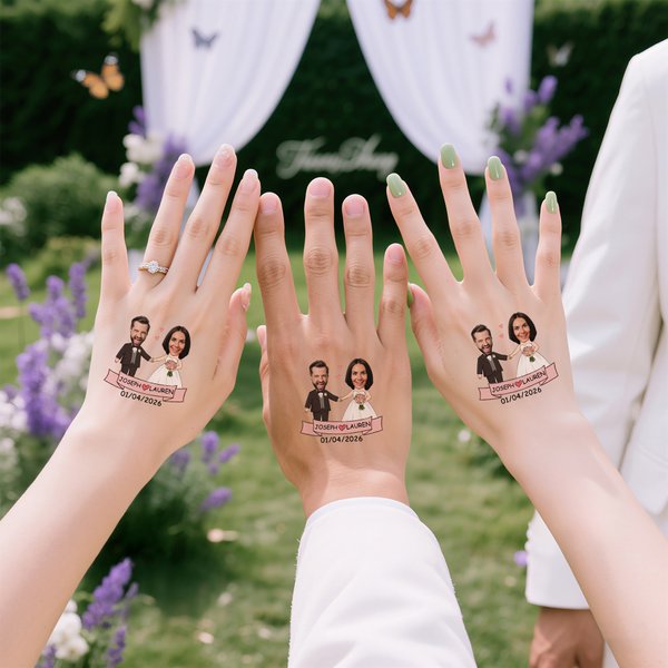Personalized Funny Cartoon Face Portrait Waterproof Tattoo Stickers with Name and Date Set of 12 Wedding Party Favors Gift for Newlyweds Couple